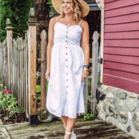 H&M White Linen Blend Buttons Dress Midi size small - Picture 9 of 9